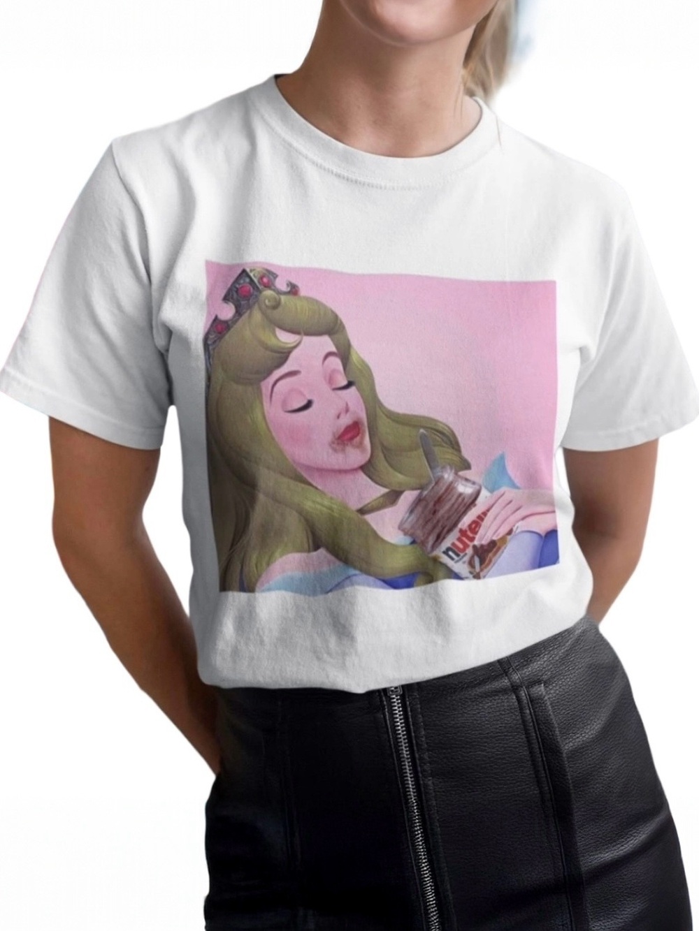 Disney Sleeping Beauty Nutella Graphic Tee Women’s Size S Aesthetic Y2K